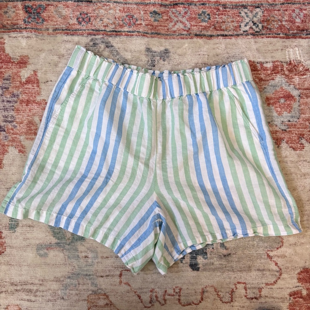 Talbots Washed Linen Pull On Playful Stripe Green & Blue Women’s Large